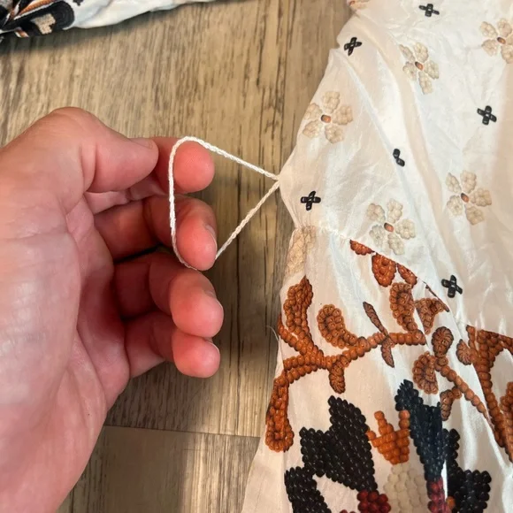 Farm Rio Flower Fan Off White Tapestry Dress Puff Sleeve Button Down Size Small - Picture 10 of 14